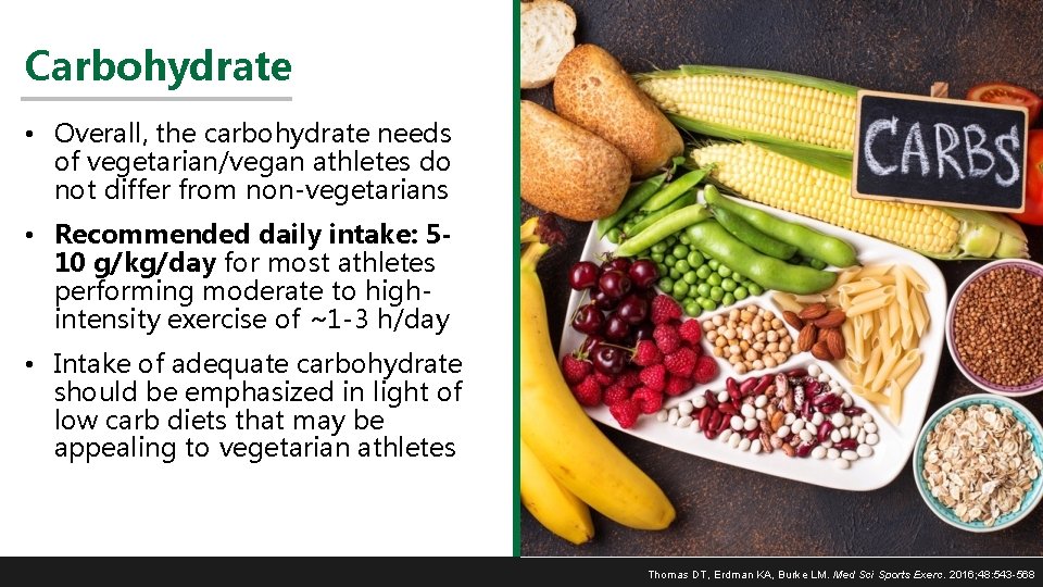 Carbohydrate • Overall, the carbohydrate needs of vegetarian/vegan athletes do not differ from non-vegetarians