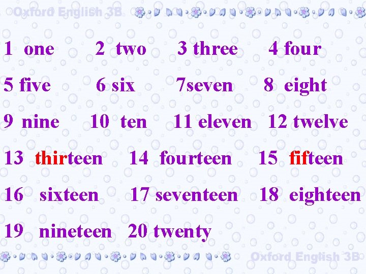 1 one 2 two 3 three 4 four 5 five 6 six 7 seven