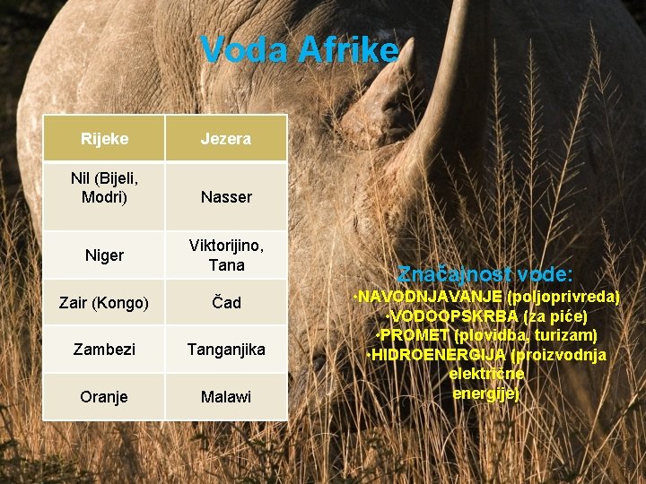 Voda Afrike Rijeke Jezera Nil (Bijeli, Modri) Nasser Niger Viktorijino, Tana Zair (Kongo) Čad