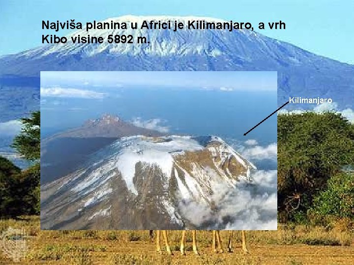 Najviša planina u Africi je Kilimanjaro, a vrh Kibo visine 5892 m. Kilimanjaro 