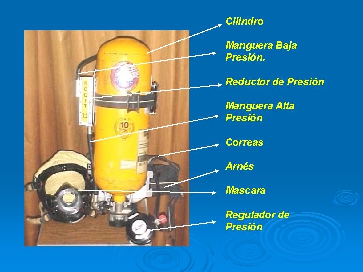 Cilindro Manguera Baja Presión. Reductor de Presión Manguera Alta Presión Correas Arnés Mascara Regulador