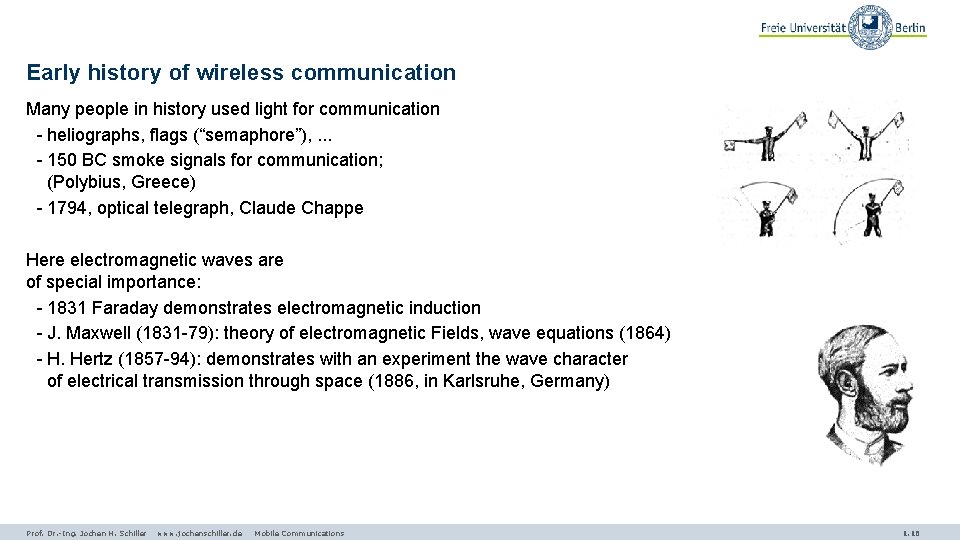 Early history of wireless communication Many people in history used light for communication -