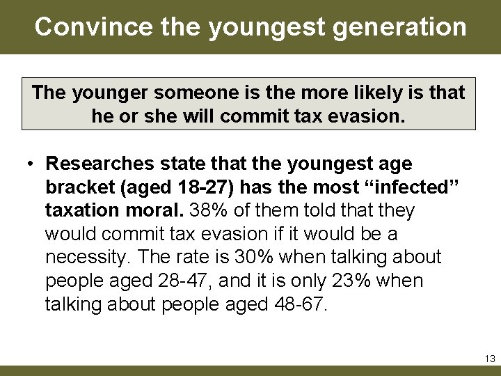 Convince the youngest generation The younger someone is the more likely is that he