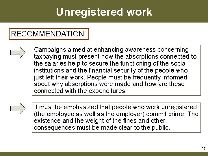 Unregistered work RECOMMENDATION: Campaigns aimed at enhancing awareness concerning taxpaying must present how the