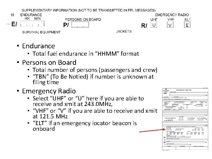  • Endurance • Total fuel endurance in “HHMM” format • Persons on Board