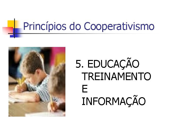 Princípios do Cooperativismo 5. EDUCAÇÃO TREINAMENTO E INFORMAÇÃO 