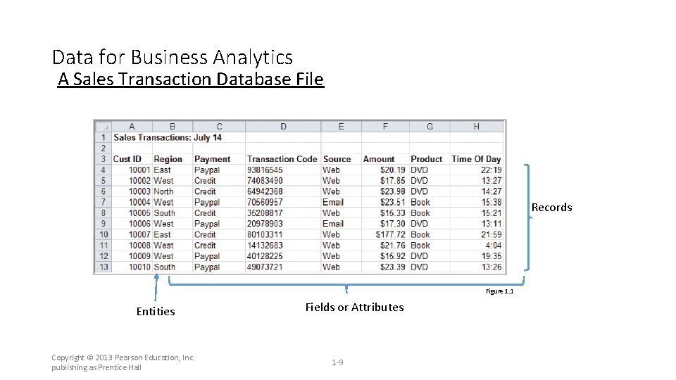 Data for Business Analytics A Sales Transaction Database File Records Figure 1. 1 Entities
