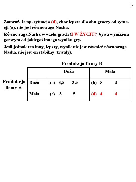 79 Zauważ, że np. sytuacja (d), choć lepsza dla obu graczy od sytuacji (a),