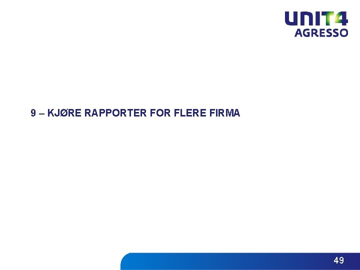 9 – KJØRE RAPPORTER FOR FLERE FIRMA 49 9 – KJØRE RAPPORTER FOR FLERE FIRMA 49