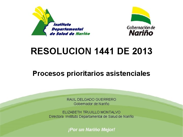 RESOLUCION 1441 DE 2013 Procesos prioritarios asistenciales RAUL DELGADO GUERRERO Gobernador de Nariño ELIZABETH