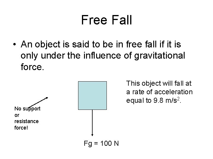 Free Fall • An object is said to be in free fall if it