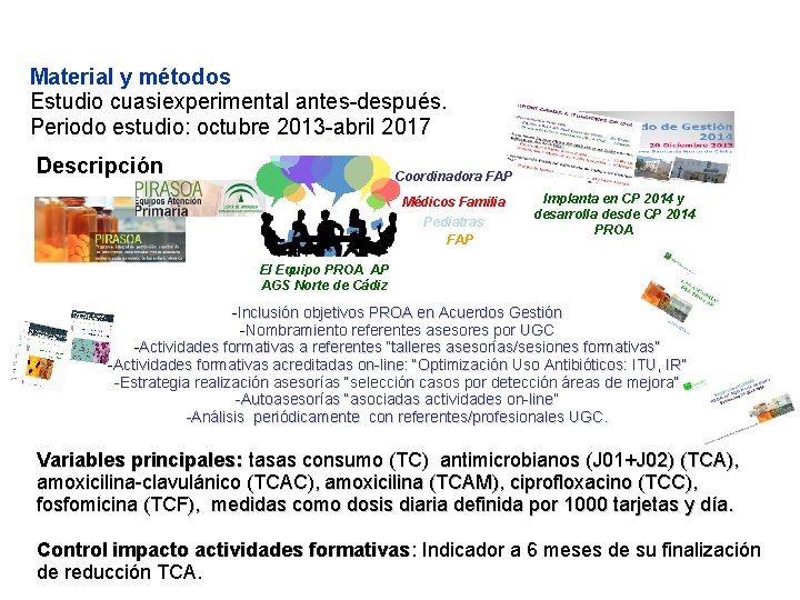 Material y métodos Estudio cuasiexperimental antes-después. Periodo estudio: octubre 2013 -abril 2017 Descripción Coordinadora