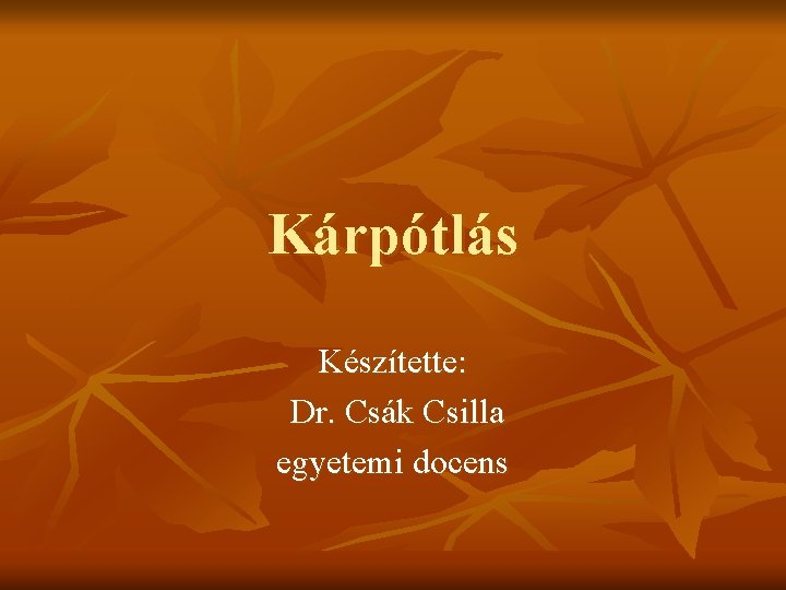 Kárpótlás Készítette: Dr. Csák Csilla egyetemi docens 