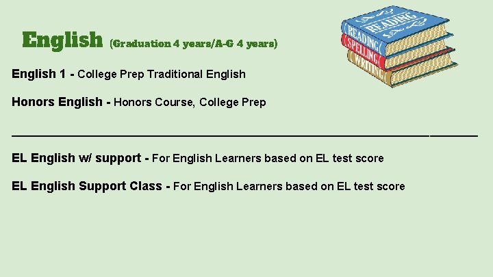 English (Graduation 4 years/A-G 4 years) English 1 - College Prep Traditional English Honors