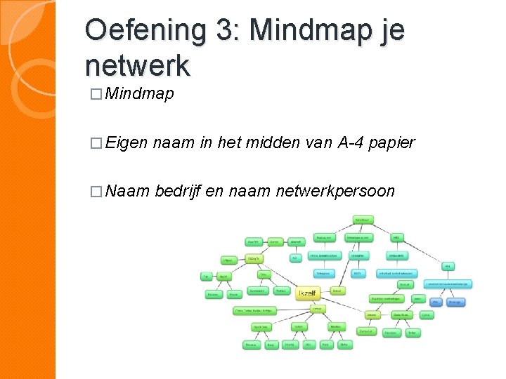 Oefening 3: Mindmap je netwerk � Mindmap � Eigen naam in het midden van