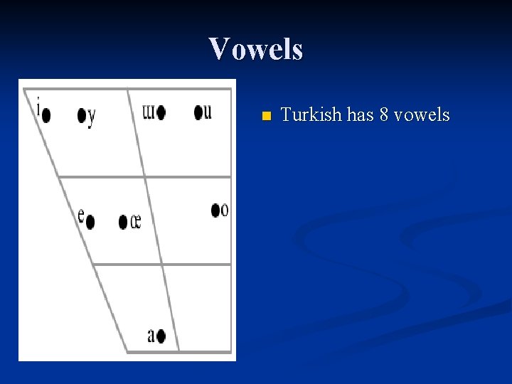 Vowels n Turkish has 8 vowels 