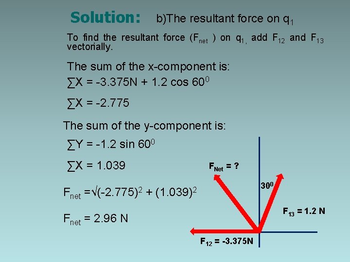 Solution: b)The resultant force on q 1 To find the resultant force (Fnet )