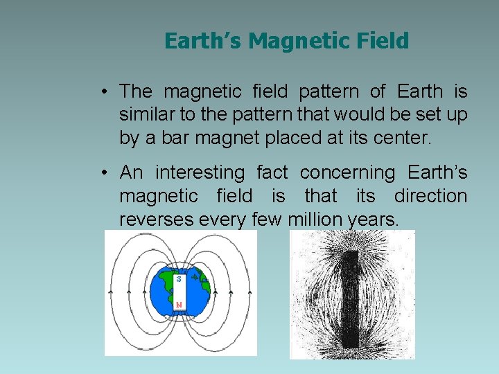 Earth’s Magnetic Field • The magnetic field pattern of Earth is similar to the