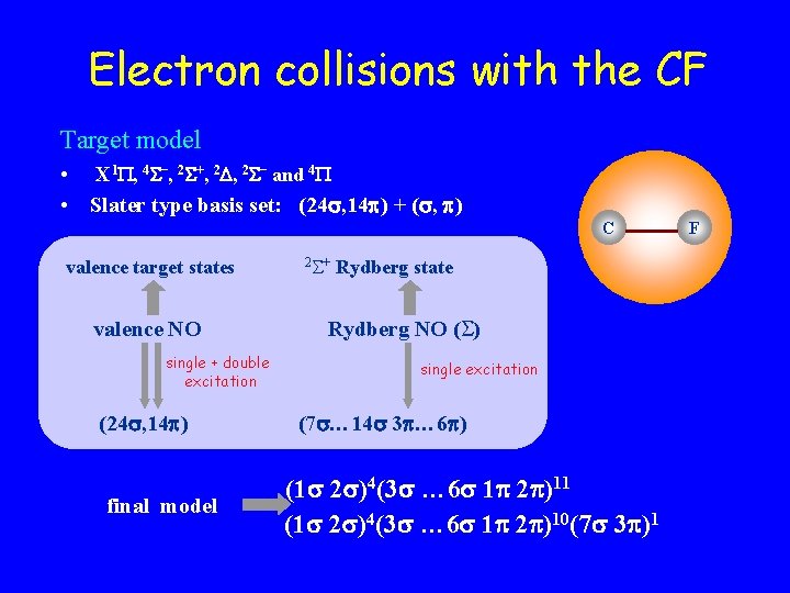 Electron collisions with the CF Target model • X 1 , 4 –, 2 Electron collisions with the CF Target model • X 1 , 4 –, 2