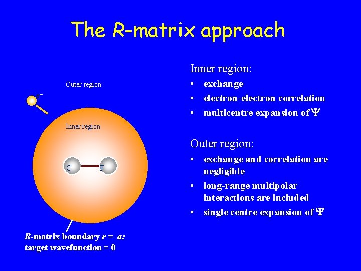 The R-matrix approach Inner region: Outer region e– • exchange • electron-electron correlation • The R-matrix approach Inner region: Outer region e– • exchange • electron-electron correlation •