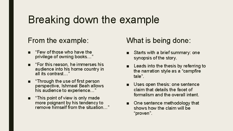 Breaking down the example From the example: What is being done: ■ “Few of