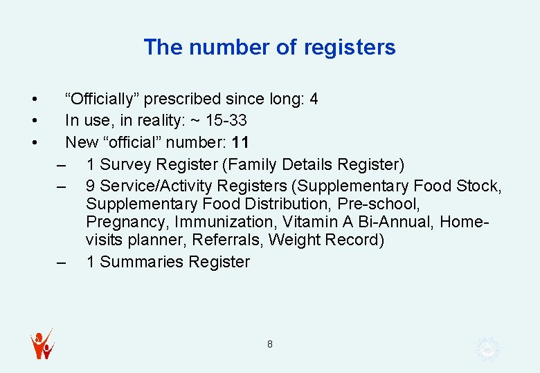 The number of registers • • • “Officially” prescribed since long: 4 In use,
