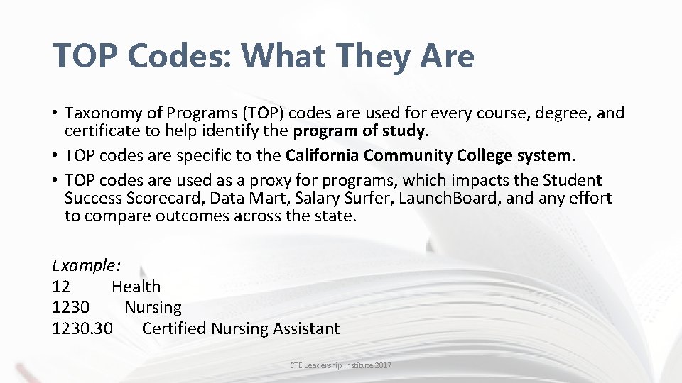 TOP Codes: What They Are • Taxonomy of Programs (TOP) codes are used for