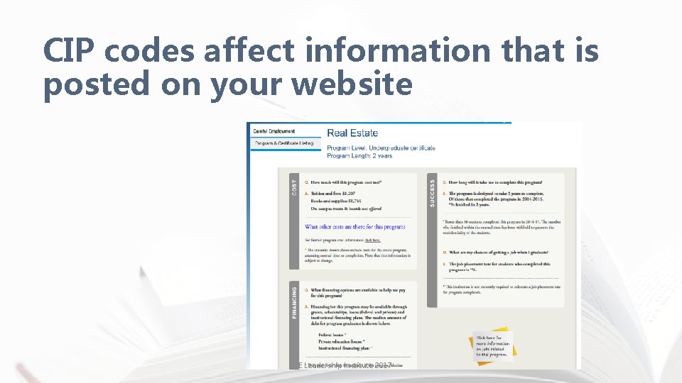 CIP codes affect information that is posted on your website CTE Leadership Institute 2017