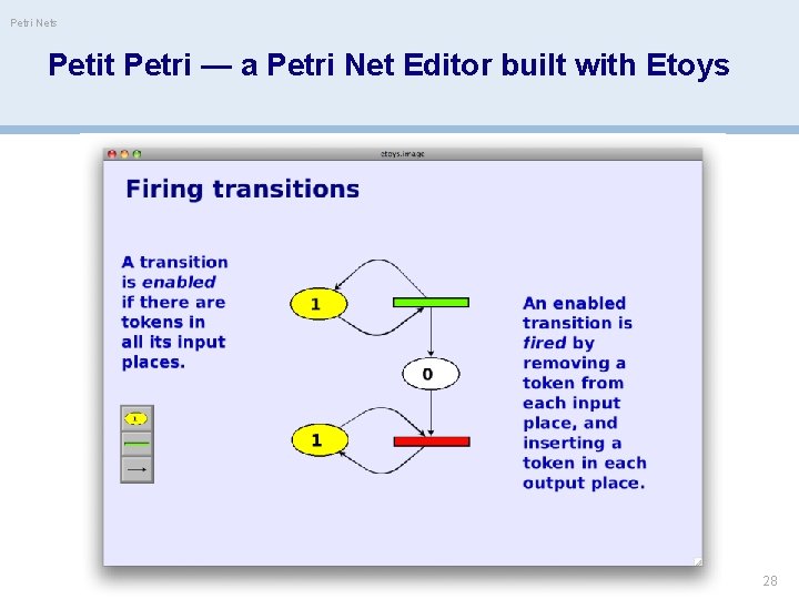 Petri Nets Petit Petri — a Petri Net Editor built with Etoys 28 