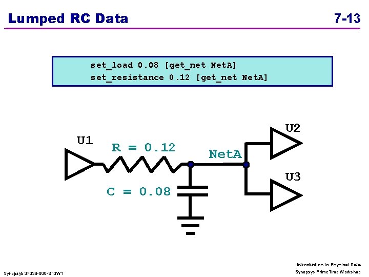 Lumped RC Data 7 -13 set_load 0. 08 [get_net Net. A] set_resistance 0. 12