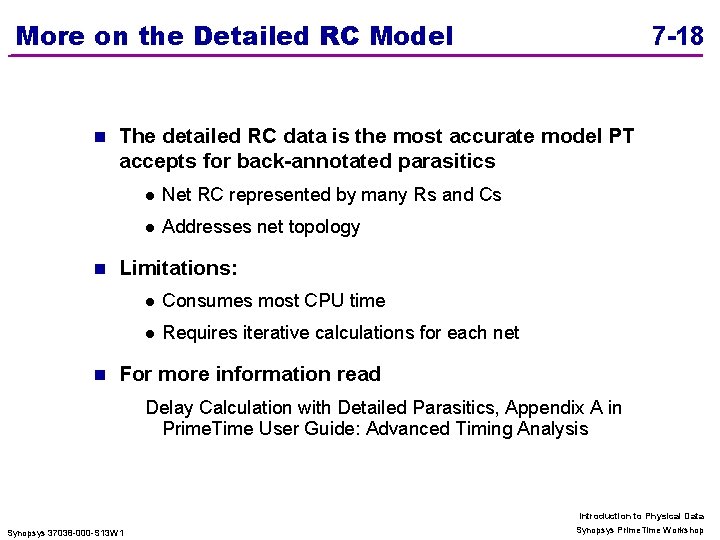 More on the Detailed RC Model n n n 7 -18 The detailed RC