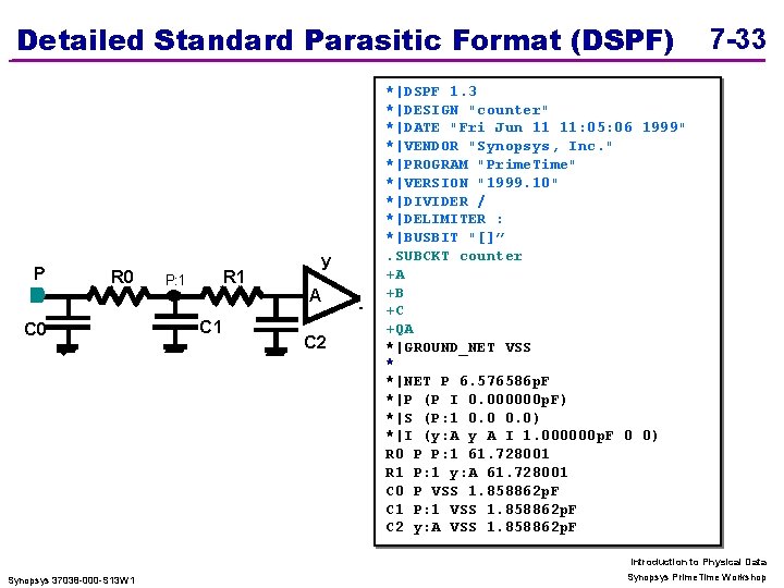 Detailed Standard Parasitic Format (DSPF) P R 0 C 0 P: 1 R 1