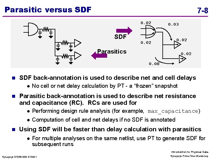 Parasitic versus SDF 7 -8 0. 02 0. 03 SDF 0. 02 Parasitics 0.