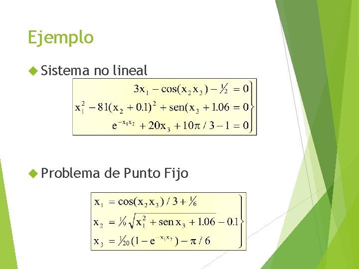 Ejemplo Sistema no lineal Problema de Punto Fijo 