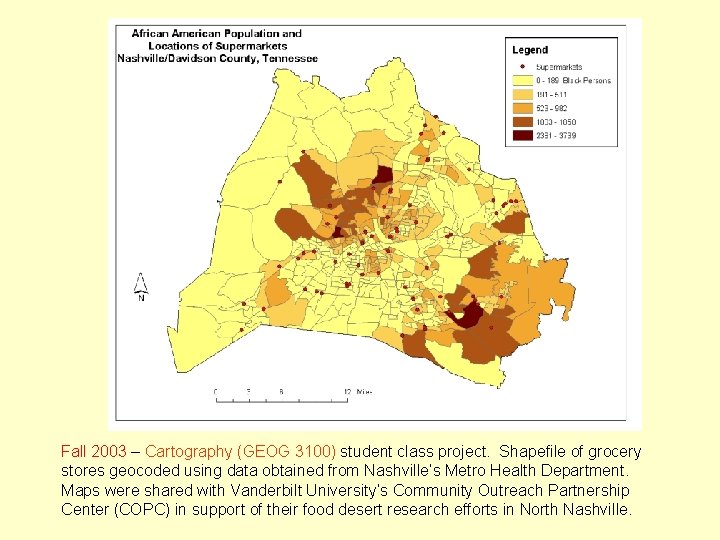 Fall 2003 – Cartography (GEOG 3100) student class project. Shapefile of grocery stores geocoded Fall 2003 – Cartography (GEOG 3100) student class project. Shapefile of grocery stores geocoded