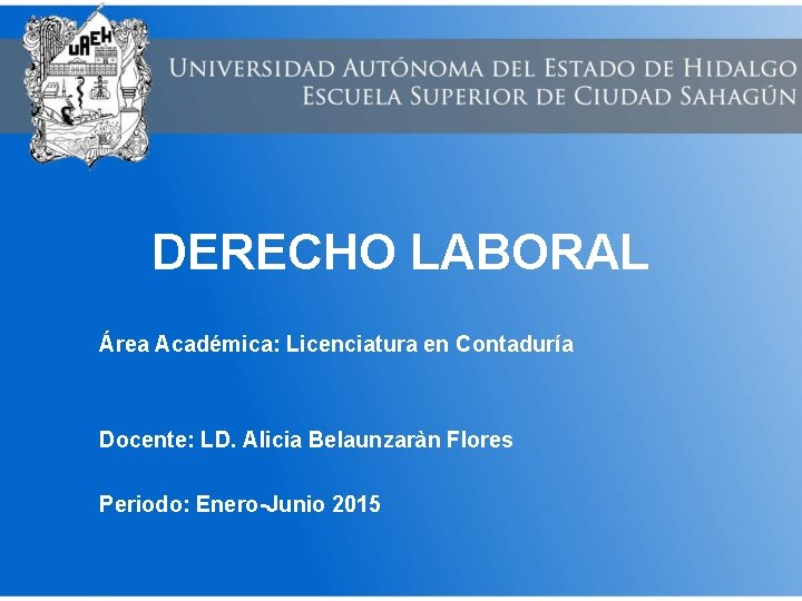 DERECHO LABORAL Área Académica: Licenciatura en Contaduría Docente: LD. Alicia Belaunzaràn Flores Periodo: Enero-Junio