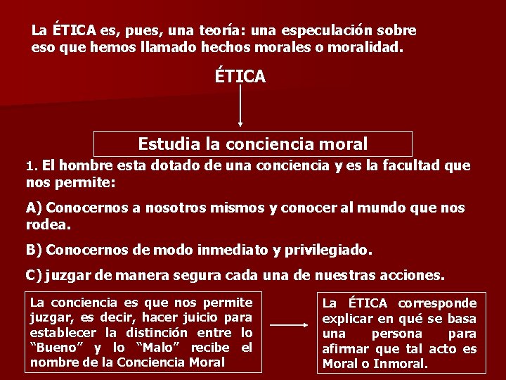 La ÉTICA es, pues, una teoría: una especulación sobre eso que hemos llamado hechos