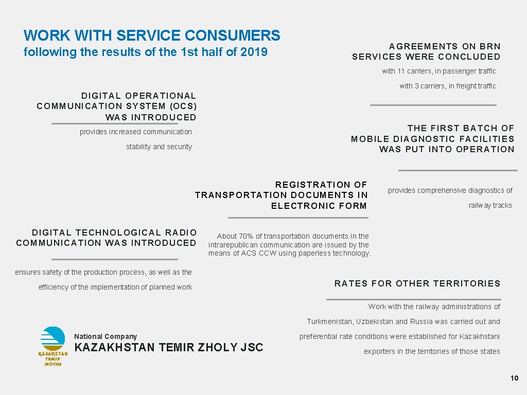 WORK WITH SERVICE CONSUMERS following the results of the 1 st half of 2019