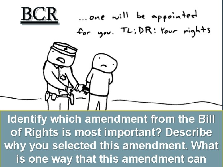 BCR Identify which amendment from the Bill of Rights is most important? Describe why