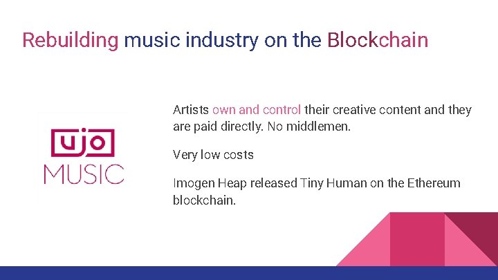 Rebuilding music industry on the Blockchain Artists own and control their creative content and Rebuilding music industry on the Blockchain Artists own and control their creative content and