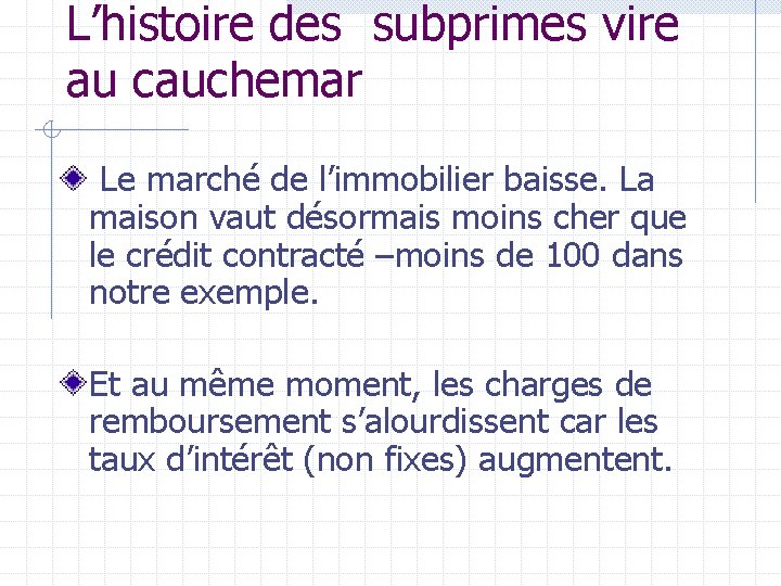 L’histoire des subprimes vire au cauchemar Le marché de l’immobilier baisse. La maison vaut