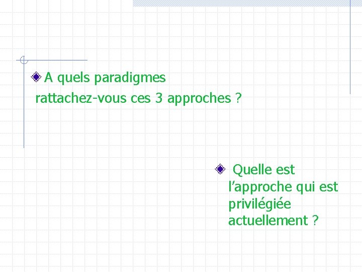 A quels paradigmes rattachez-vous ces 3 approches ? Quelle est l’approche qui est privilégiée