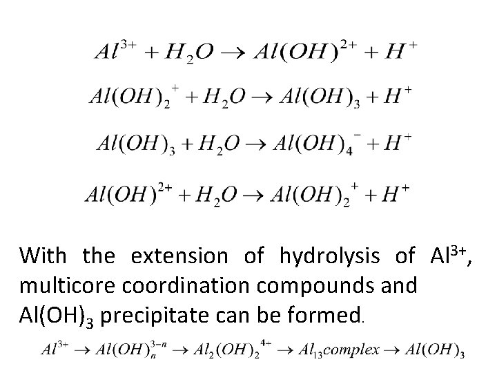 With the extension of hydrolysis of Al 3+, multicore coordination compounds and Al(OH)3 precipitate