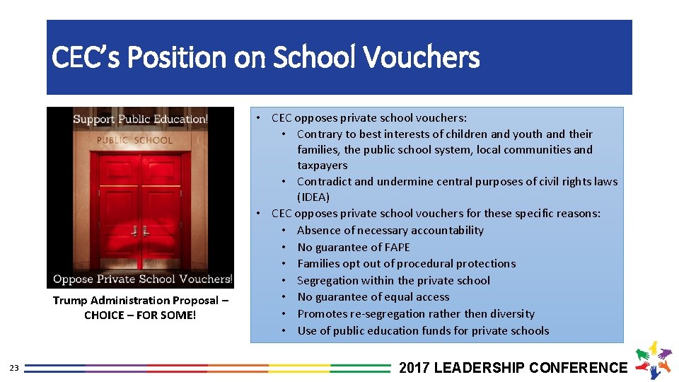 CEC’s Position on School Vouchers Trump Administration Proposal – CHOICE – FOR SOME! 23