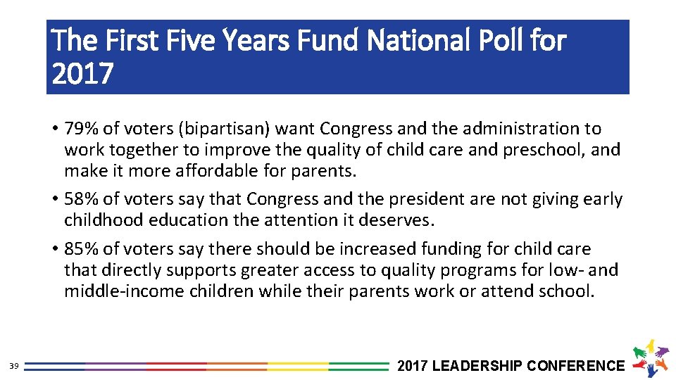 The First Five Years Fund National Poll for 2017 • 79% of voters (bipartisan)