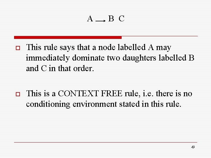 A B C o This rule says that a node labelled A may immediately