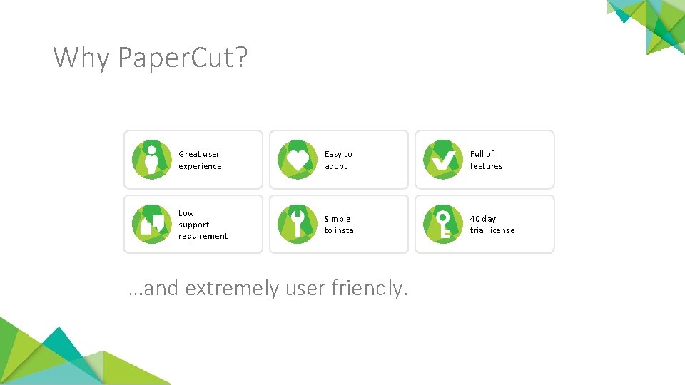 Why Paper. Cut? Great user experience Easy to adopt Full of features Low support