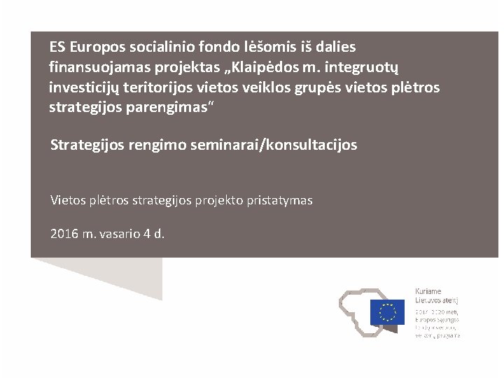 ES Europos socialinio fondo lėšomis iš dalies finansuojamas projektas „Klaipėdos m. integruotų investicijų teritorijos