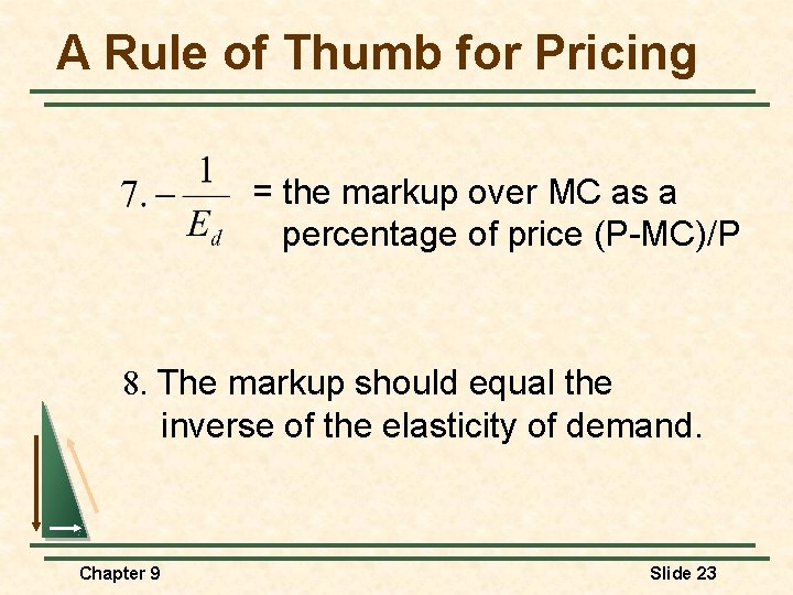 A Rule of Thumb for Pricing = the markup over MC as a percentage