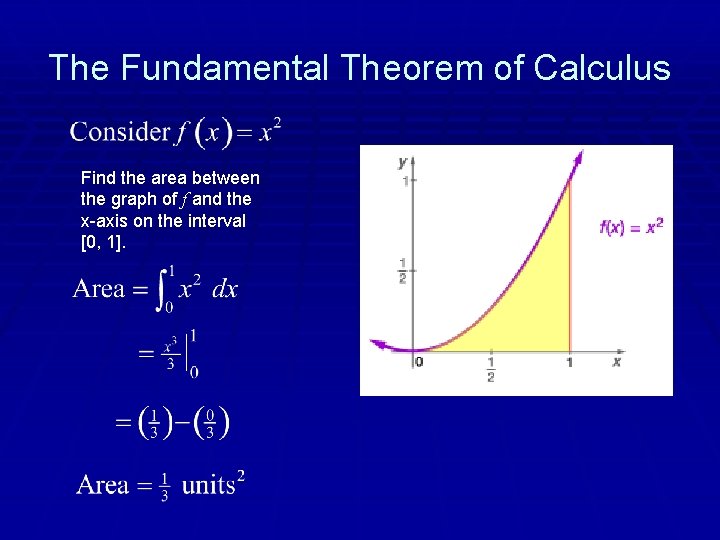 The Fundamental Theorem of Calculus Find the area between the graph of f and